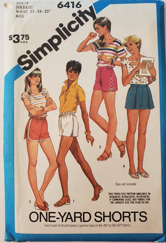 Vintage Simplicity Pattern 6416, UNCUT, Misses Shorts Size 6-8-10, Very Rare