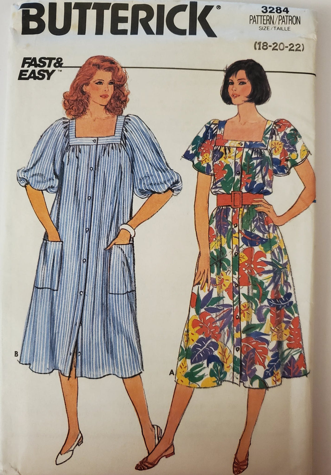 Vintage Butterick Pattern 3824, UNCUT, Misses Fast & Easy, Dresses Sizes 18-20-22, Very Rare