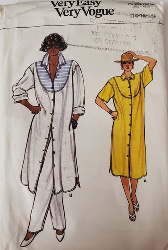 Vintage Vogue 9332, UNCUT, Misses Dress and Pants Size 14-16-18, Rare