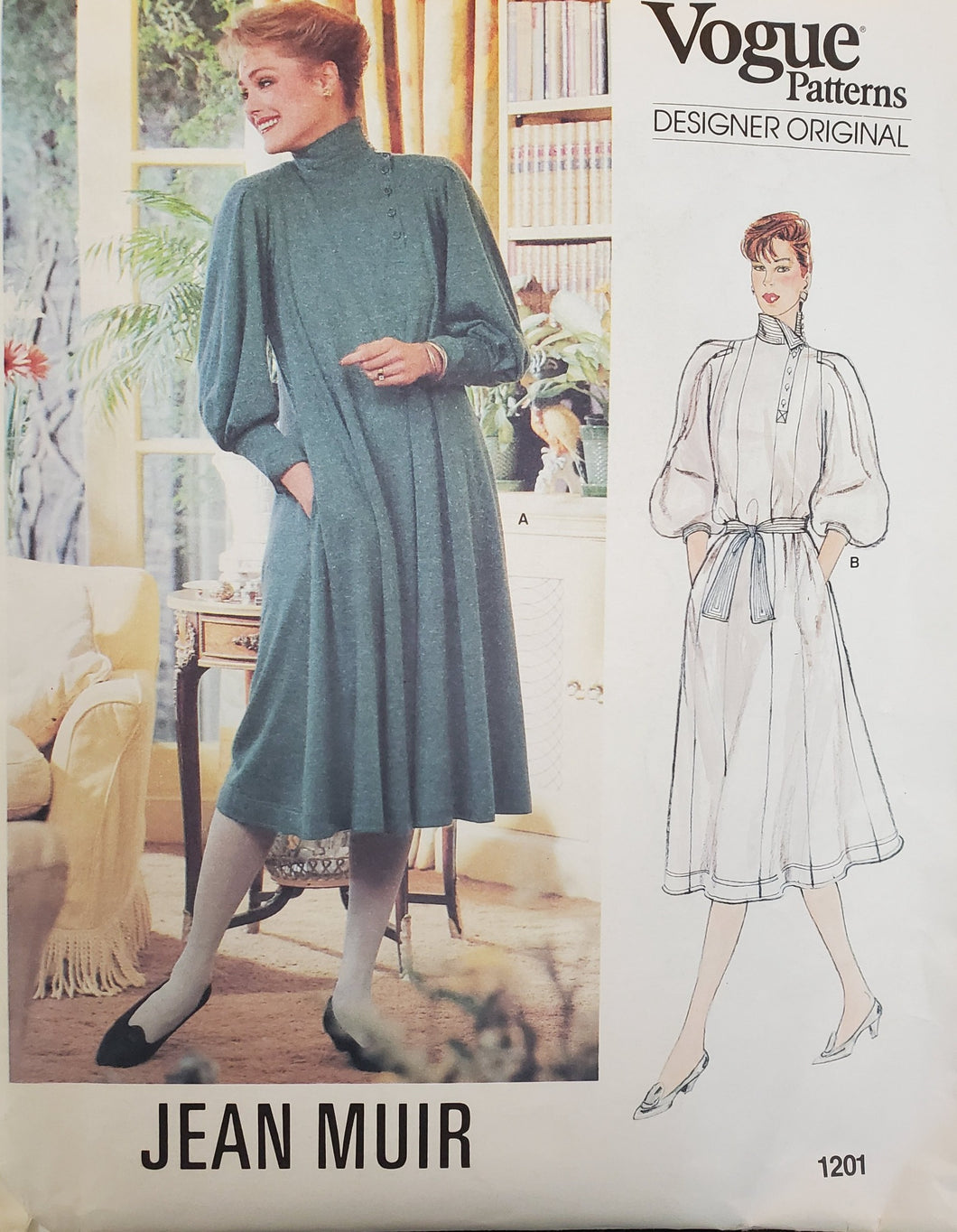 Vintage Vogue Pattern 1201, UNCUT, Designer Jean Muir, Misses Dress Size 12, Rare 