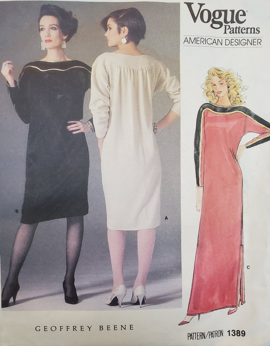 Vintage Vogue Pattern 1389, UNCUT, American Designer Geoffrey Beene, Misses Dress Size 16, Rare