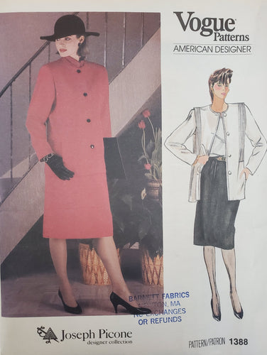 Vintage Vogue Pattern 1388, UNCUT, American Designer Joseph Picone, Misses Jacket, Coat and Skirt, Size 10