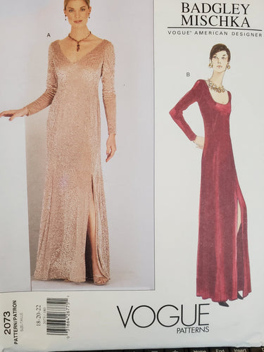 Vintage Vogue Pattern 2073, UNCUT, American Designer Badgley Mischka, Misses Gown, Size 18-20-22 