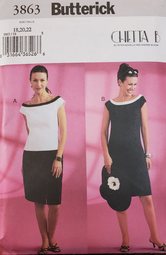 Butterick 3863 UNCUT, Designer Chetta B. Misses Dress, Skirt, Top, Size 18-20-22