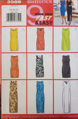 Vintage Butterick Pattern 5588, UNCUT, Fast & Easy, Misses Dress Size 18-20-22