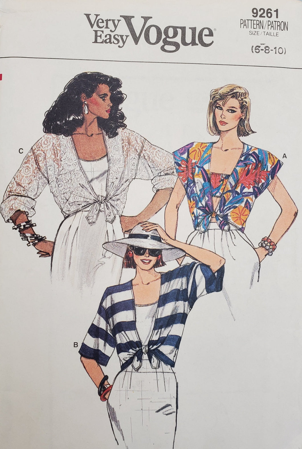 Vintage Vogue Pattern 9261, UNCUT, Misses Tops 6-8-10
