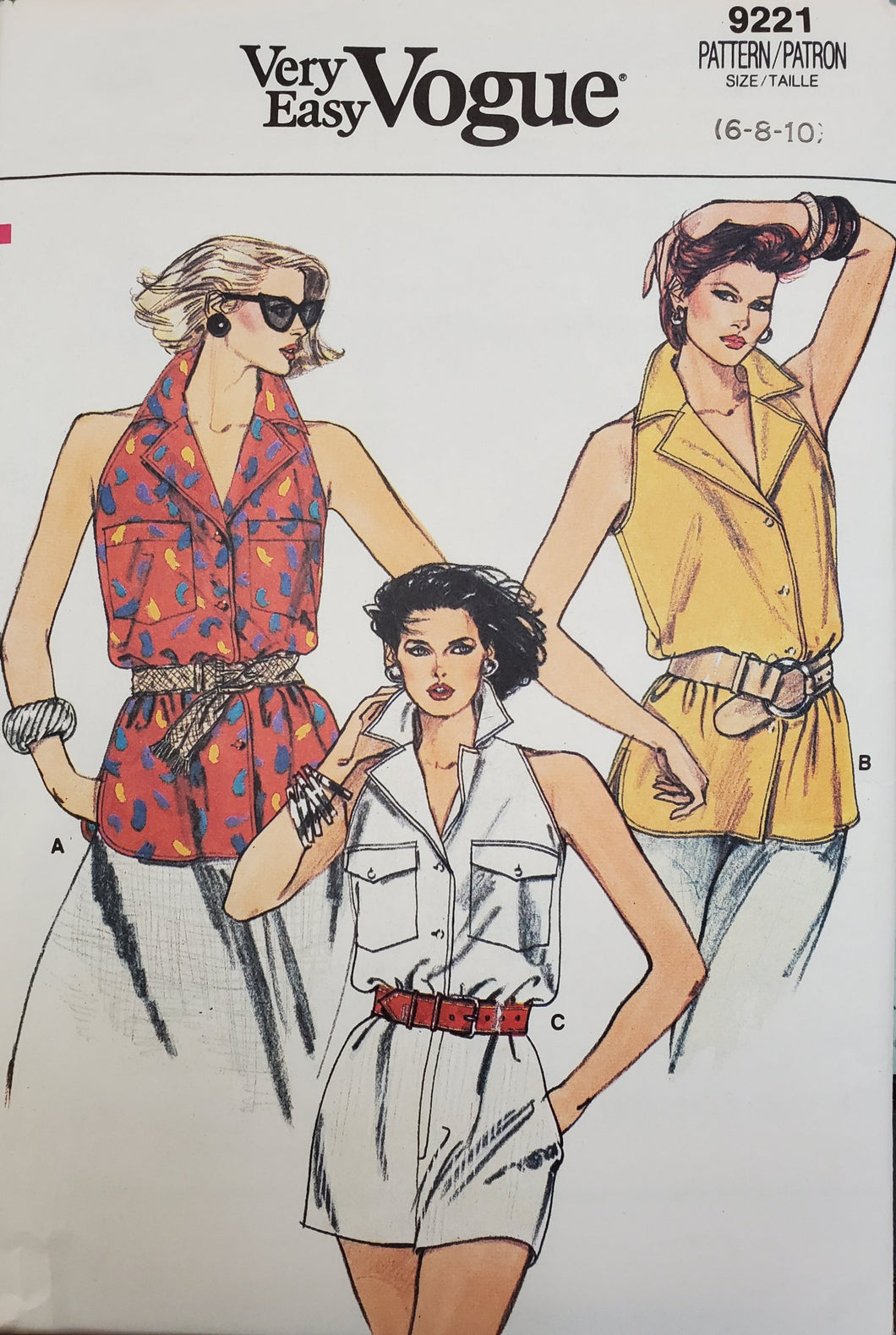 Vintage Vogue Pattern 9221, UNCUT, Misses Tops 6-8-10