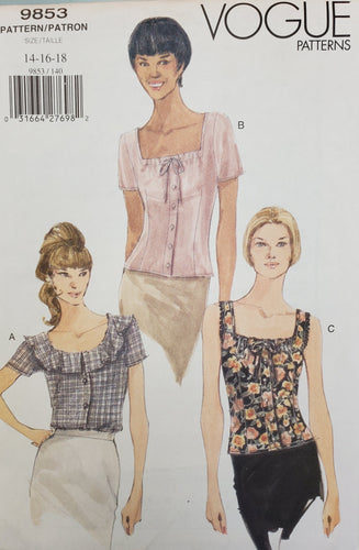Vintage Vogue Pattern 9853, UNCUT, Misses Dresses 14-16-18 