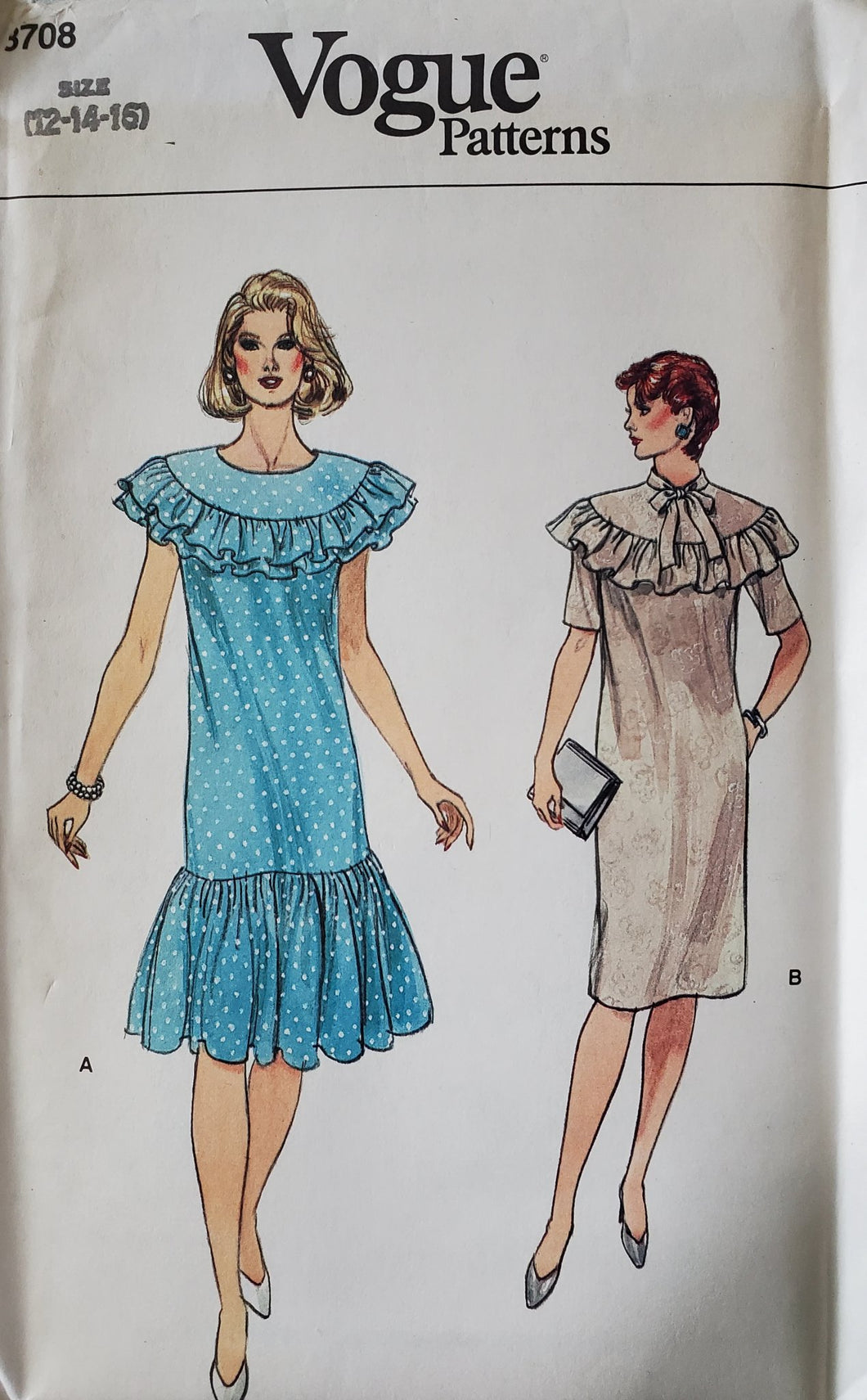 Vintage Vogue Pattern 8708, UNCUT, Misses Dress, Size 12-14-16, Rare 