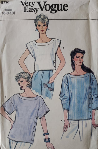 Vintage Vogue Pattern 8716, UNCUT, Misses Top, Size 6-8-10, Rare