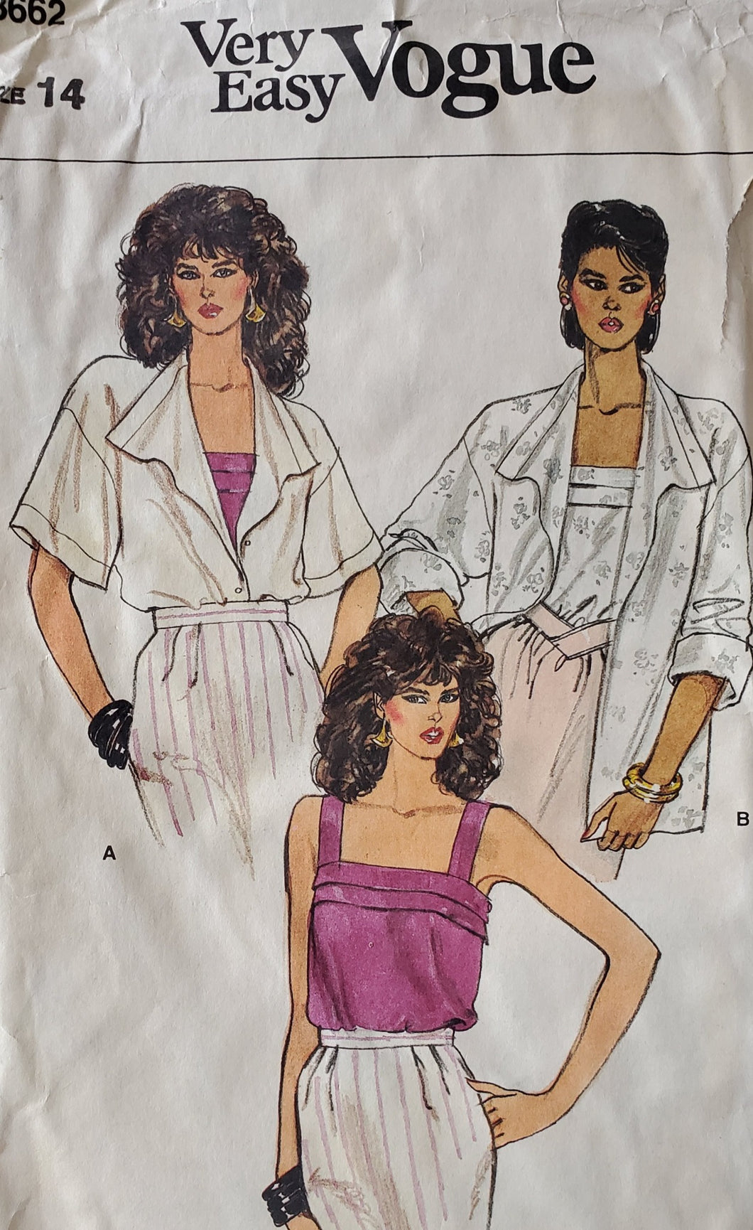 Vintage Vogue Pattern 8662, UNCUT, Misses Tops, Size 14, Rare