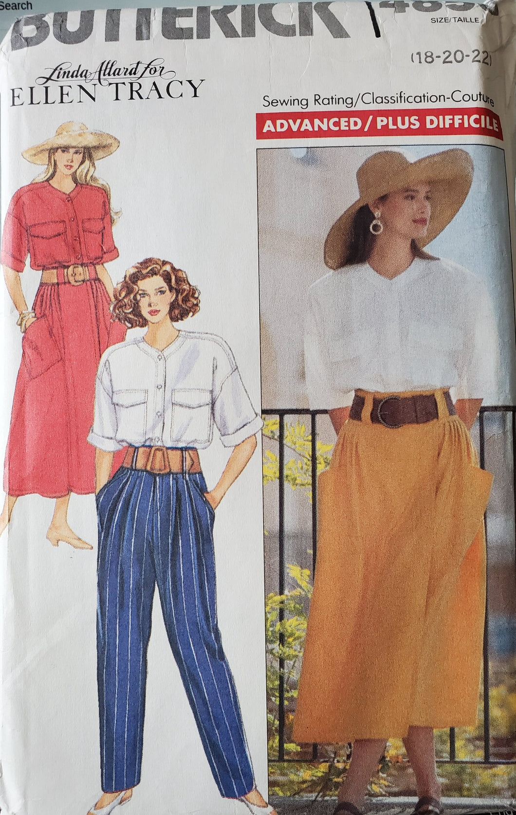 Vintage Butterick Pattern 4856, UNCUT, Designer Ellen Tracy, Misses Dress, Pants, Tops, Size 18-20-22, Rare