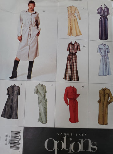 Vintage Vogue Pattern 2487, UNCUT, Vogue Easy Options, Misses Dress Size 14-16-18