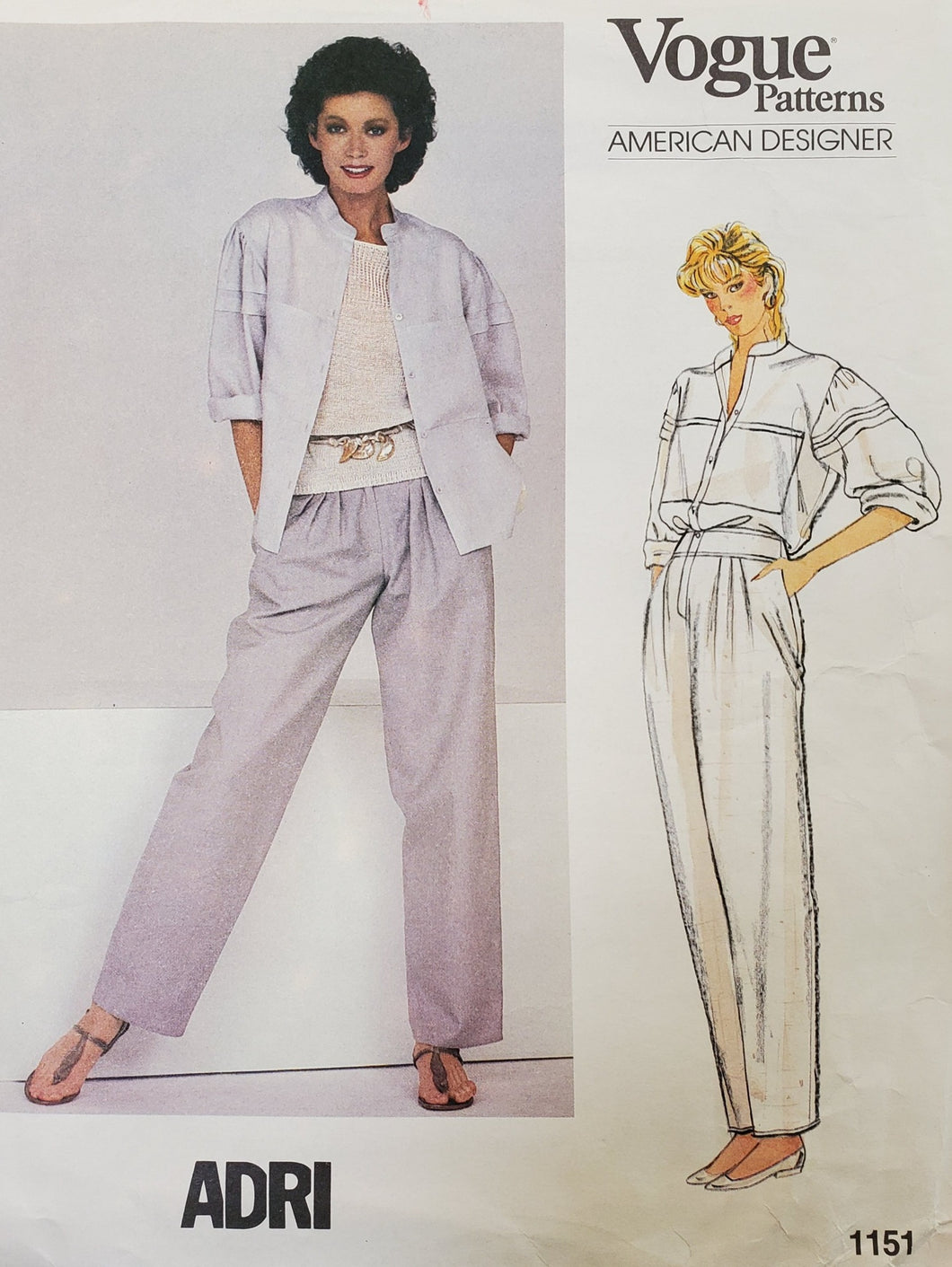 Vintage Vogue 1151, UNCUT, American Designer ADRI, Misses Pants, Tops and Jackets, Size 16