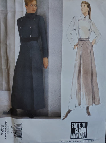 Vintage Vogue 2203, UNCUT, Paris Original Designer State of Claude Montana, Misses Skirt and Jacket, Size 6-8-10,