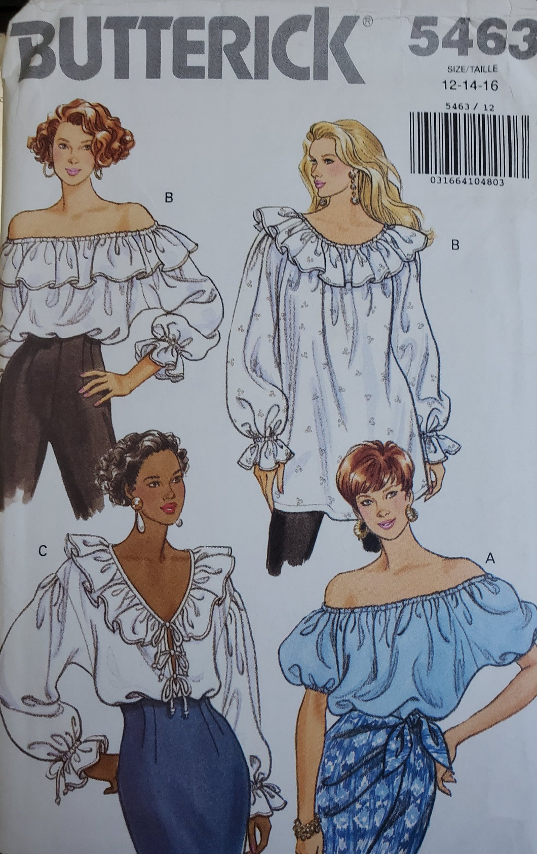 Vintage Butterick Pattern 5463, UNCUT, Misses Blouses, Sizes 12-14-16, Rare 