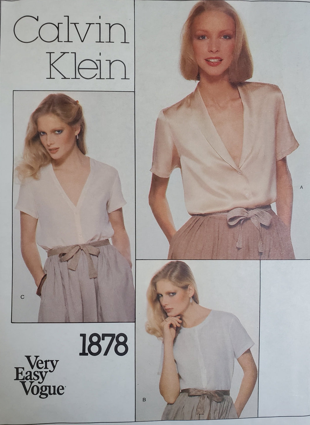 Vintage Vogue Pattern 1878, UNCUT, Calvin Klein, Very Easy, Misses Blouses, Size 16