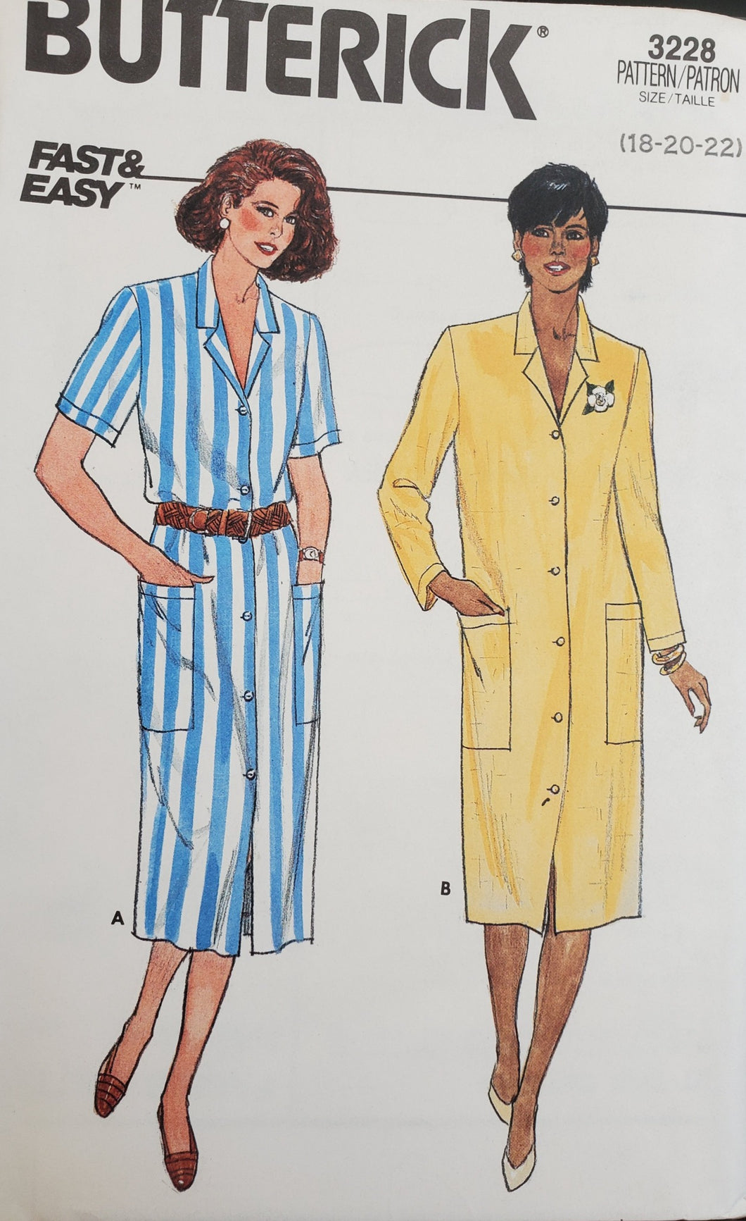 Butterick Pattern 3228, UNCUT, Misses Dresses, Sizes 18-20-22