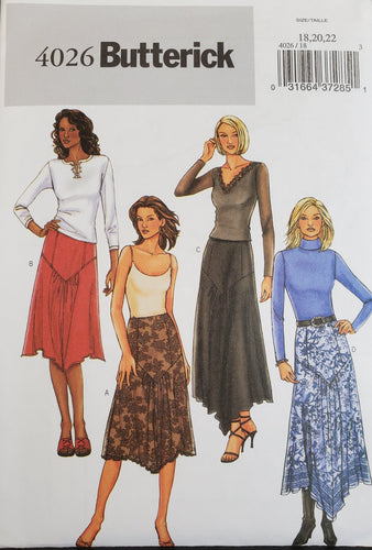 Butterick Pattern 4026, UNCUT, Misses Skirts, Size 18-20-22