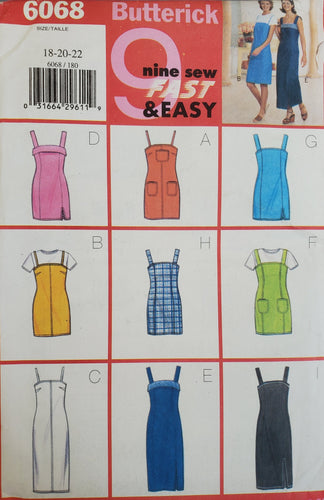 Butterick Pattern 6068, UNCUT, Misses Dresses, Sizes 18-20-22