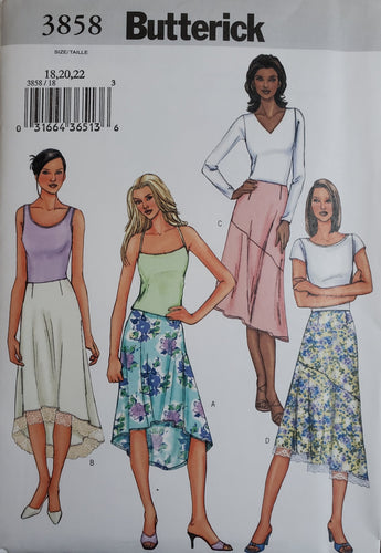Butterick Pattern 3858, UNCUT, Misses Skirts, Sizes 18-20-22