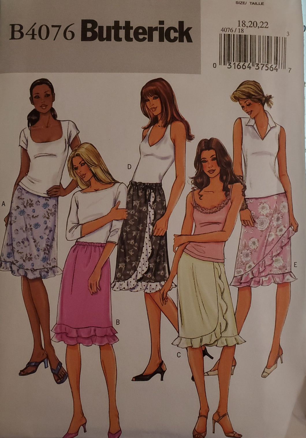 Butterick Pattern 4076, UNCUT, Misses Skirts, Sizes 18-20-22