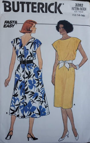 Vintage Butterick Pattern 3282, UNCUT, Misses Dresses Sizes 12-14-16