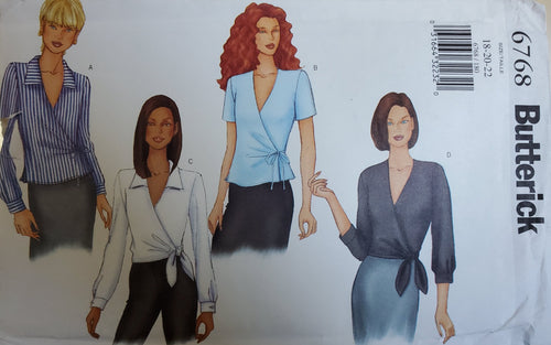 Vintage Butterick Pattern 6768, UNCUT, Misses Blouses Size 18-20-22