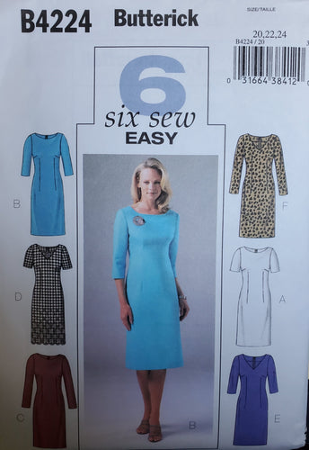 Butterick Pattern B4224, UNCUT, Six Misses Dresses Size 20-22-24