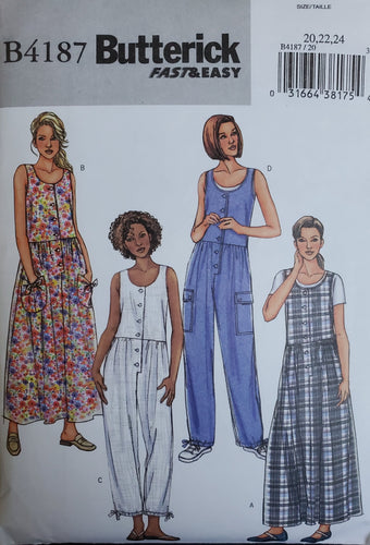 Butterick Pattern B4187, UNCUT, Misses Dresses and Jumpsuits, Sizes 20-22-24