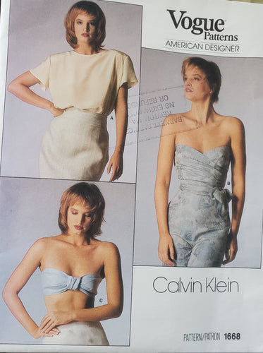 Vintage Vogue Pattern 1668, UNCUT, American Designer Calvin Klein, Blouses and Tops, Misses Size 12