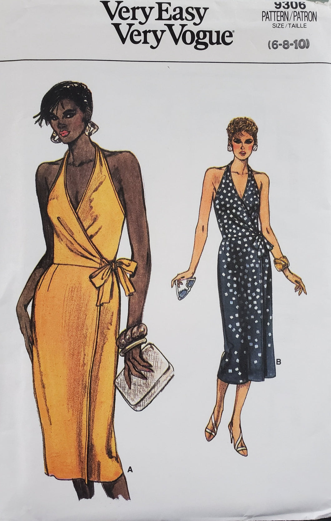 Vintage Vogue Pattern 9306, UNCUT, Very Easy Wrap Dress Misses Sizes 6-8-10, Very Rare