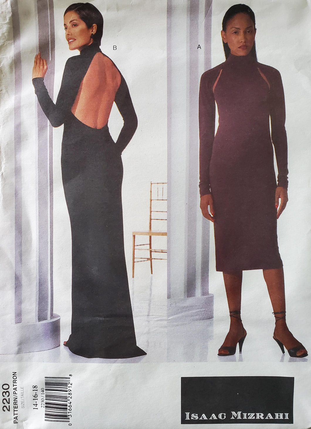 Vogue 2230 Issac Mizrahi UNCUT Evening Gown Cutaway Back, Misses Size 14-16-18