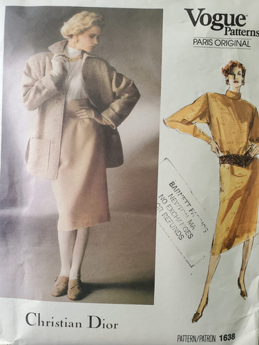 Vintage Vogue 1638 Christian Dior, Jacket, Skirt, Top, Dress, Misses Size 12