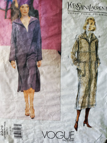 Vintage Vogue 2329, UNCUT, Yves Saint Laurent Misses Coat, Size 14-16-18, Very Rare