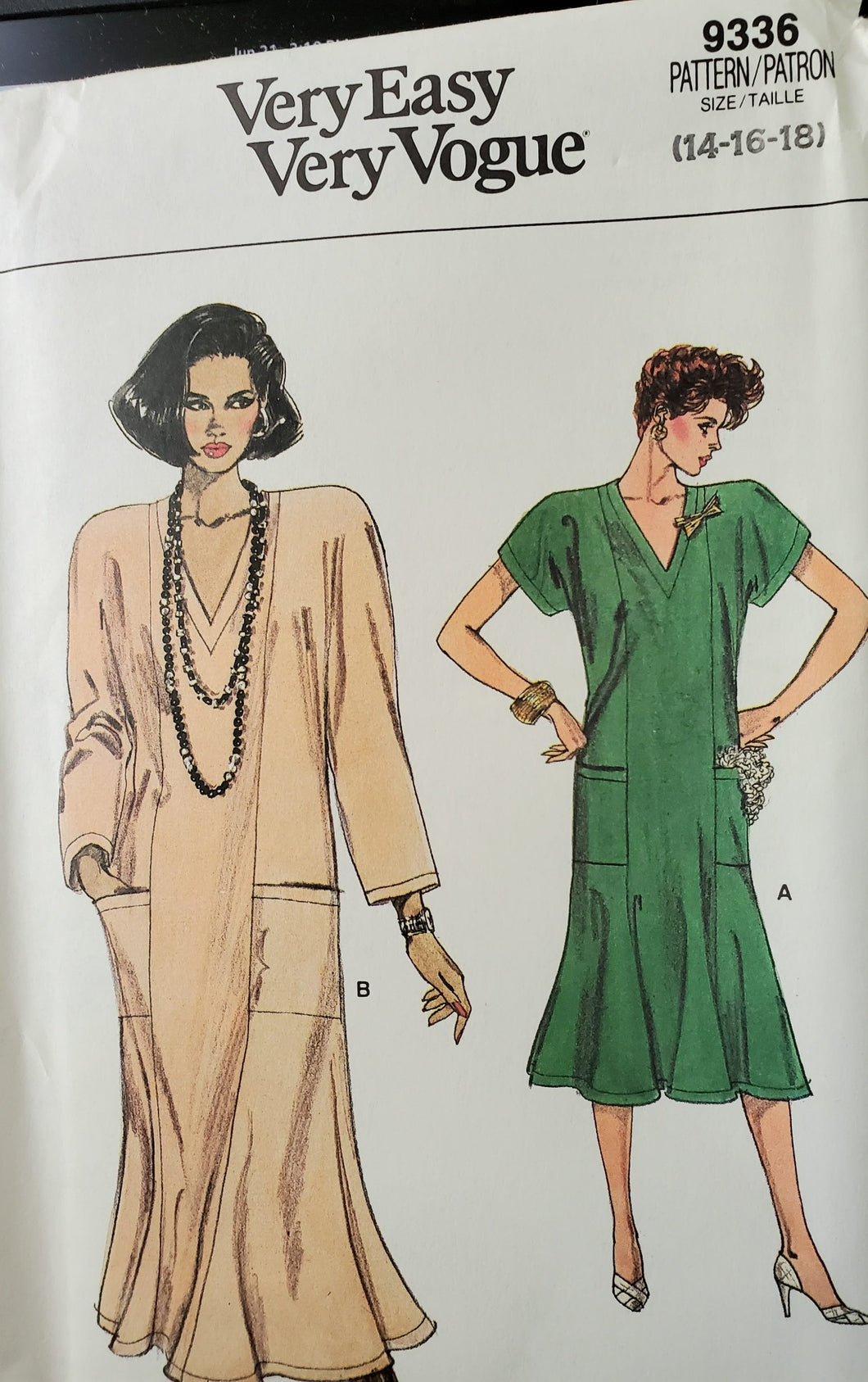 Vogue 9336 UNCUT, Easy Misses Dress, 14-16-18, Original