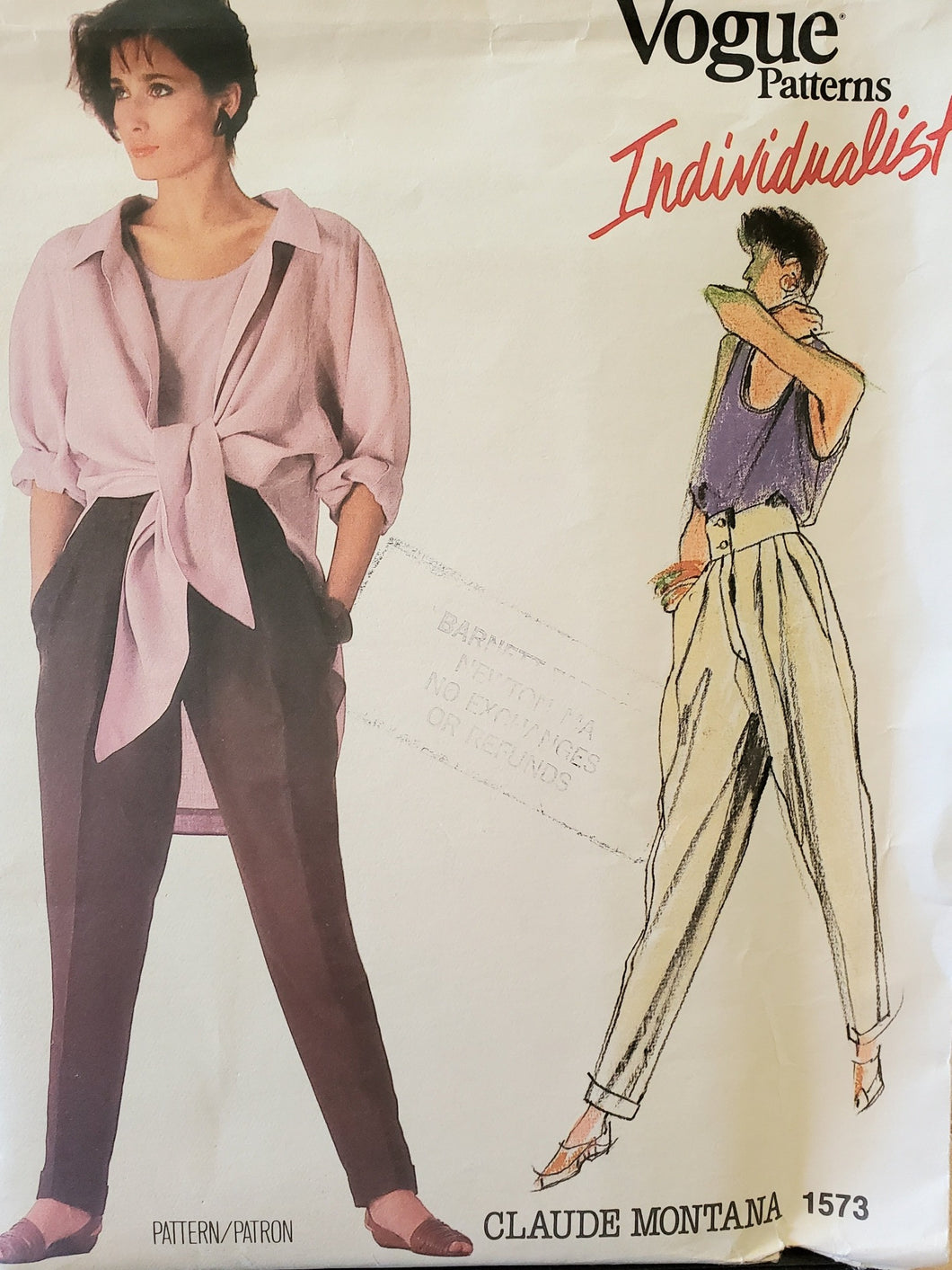 Vintage Vogue 1573 Designer Claude Montana - Misses' shirt, pants & Top, size 12