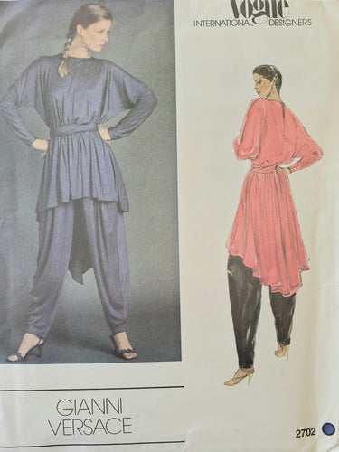 Vintage Vogue Pattern 2702, UNCUT, Designer Original Gianni Versace, Misses Pullover Tunic and Pants, Size 8