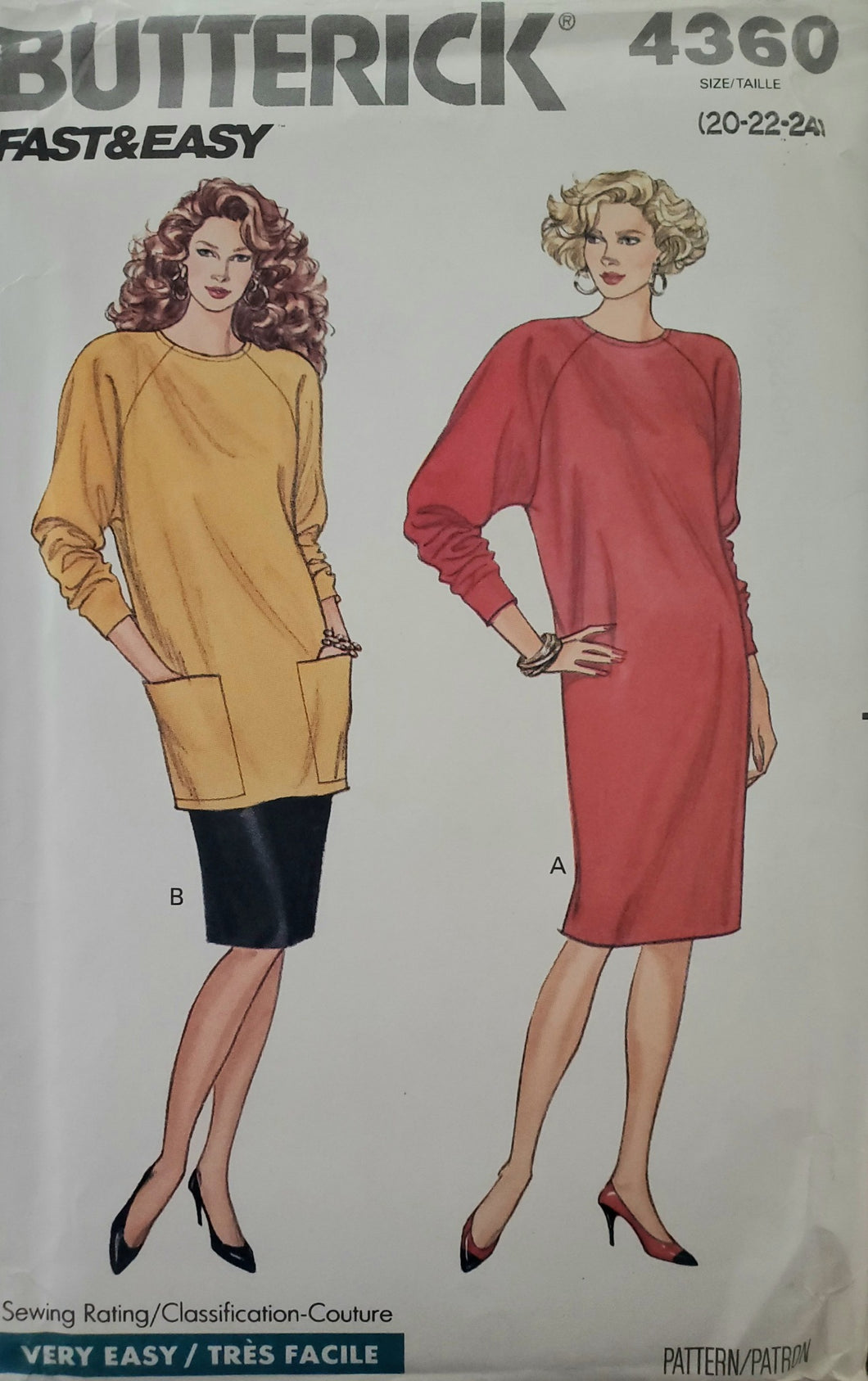 Butterick 4360 UNCUT, Fast & Easy - Misses Raglan Sleeve Dress and Tunic Size 20-22-24