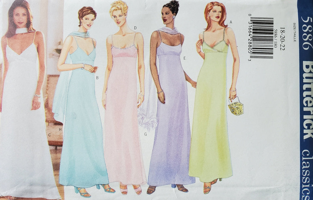 Butterick 5886 Classic Evening Dresses, UNCUT, Size 18-20-22