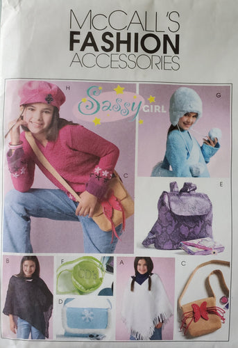McCalls Crafts 4727 - Girl's Hats, Purses, Poncho, Backpack
