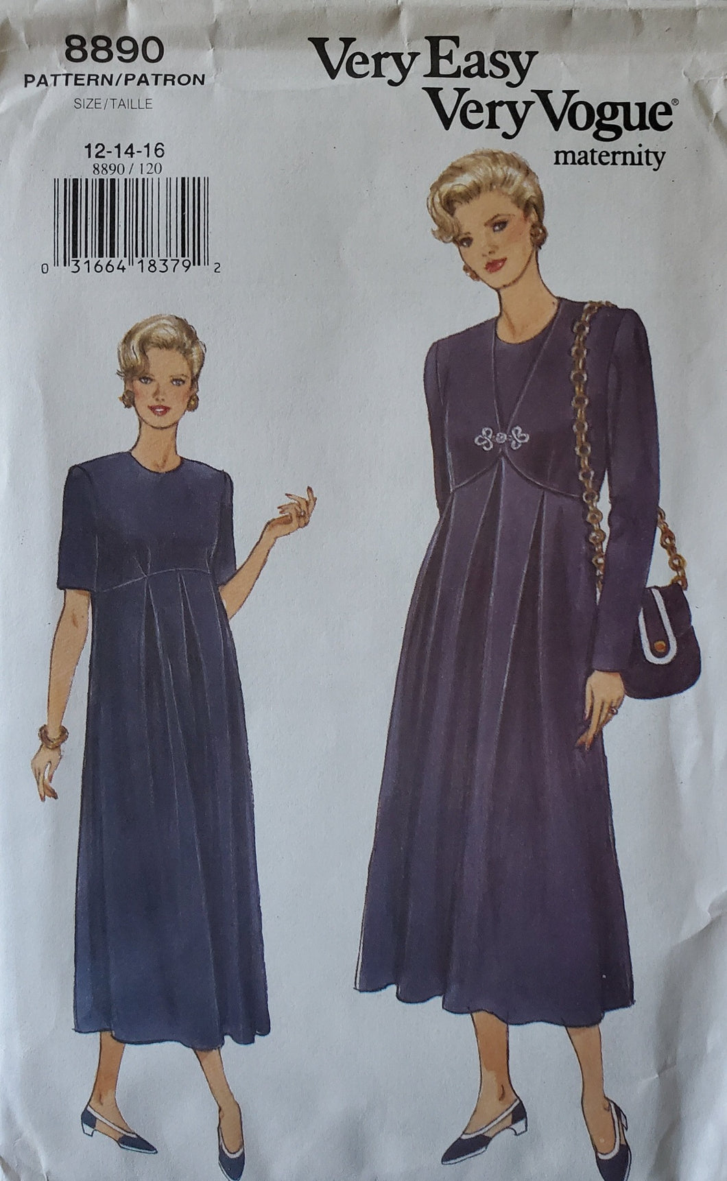 Vintage Vogue 8890 UNCUT Misses Maternity Dress, Size 12-14-16