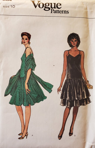 Vintage Vogue 8494, UNCUT, Easy, Misses Formal Short Dress with Shawl, Size 10 