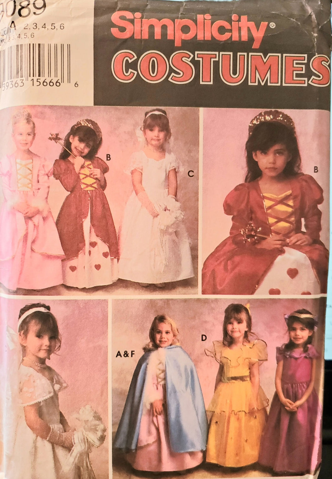 Vintage Simplicity 9089 UNCUT, Girl's Princess Costumes, Sizes 2-3-4-5-6