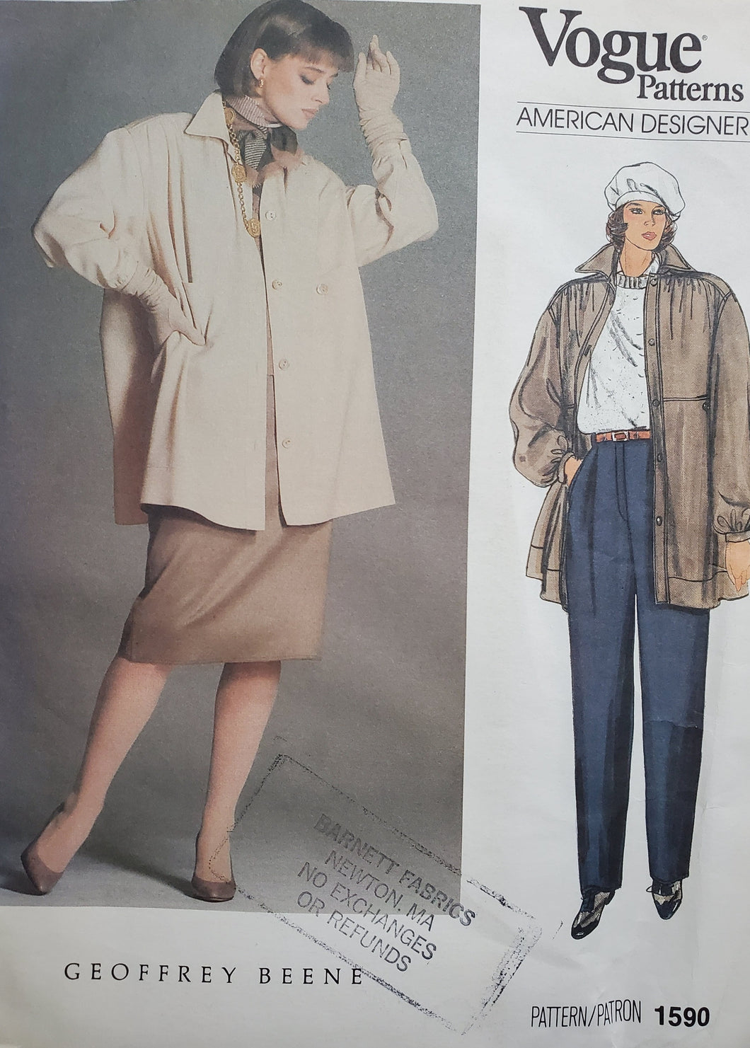 Vogue 1590 UNCUT, American Designer Geoffrey Beene, Jacket, Pants, and Skirt Misses Size 10