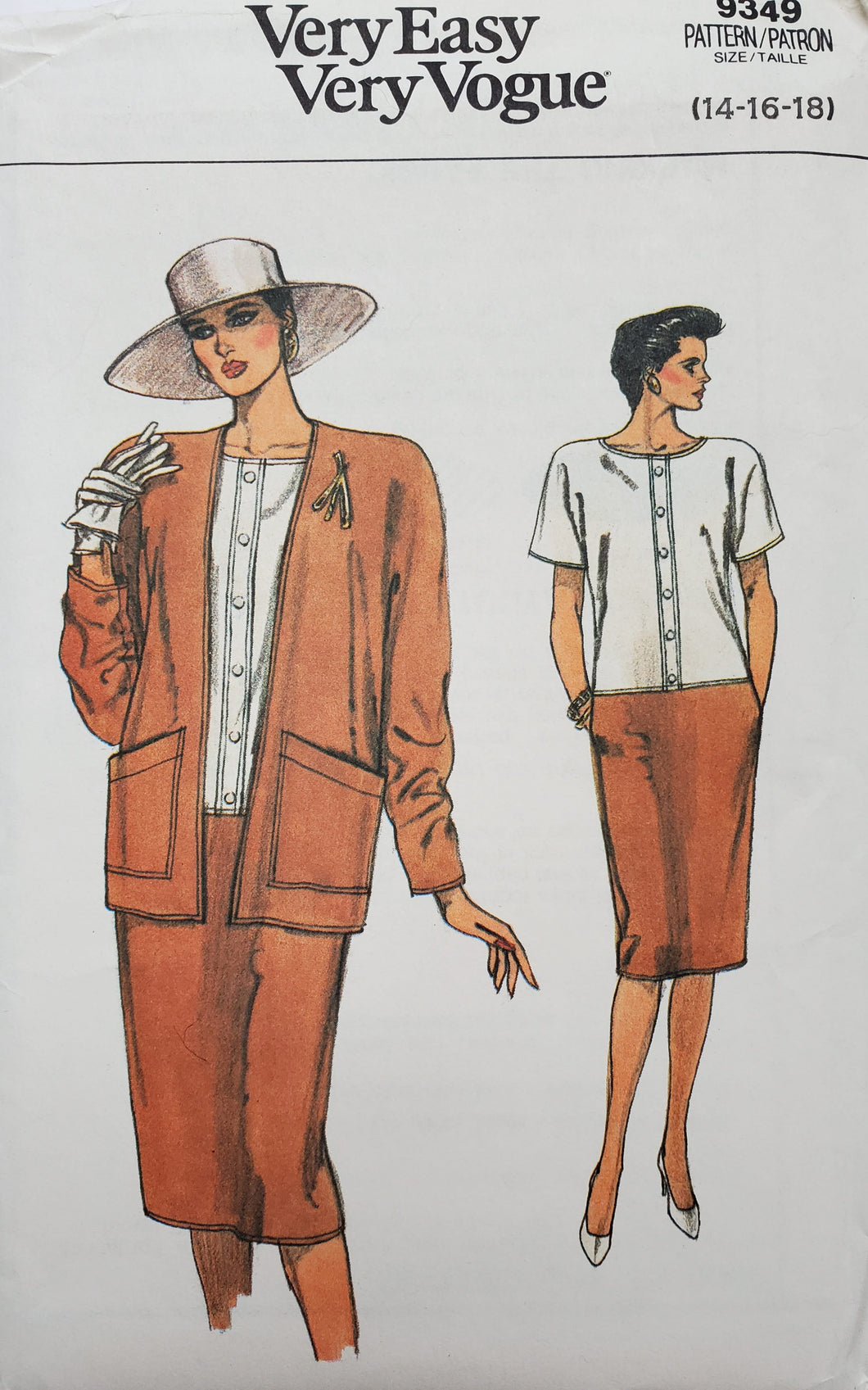 Vintage Vogue 9349, UNCUT Very Easy Very Vogue, Dress and Jacket, Sizes 14-16-18