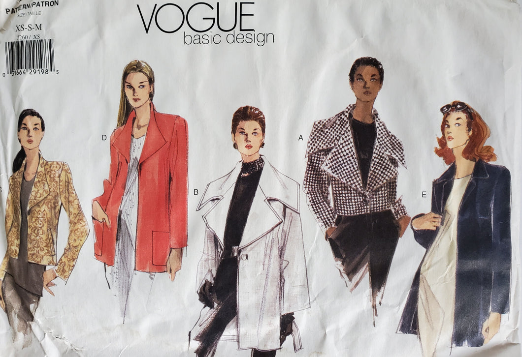Vintage Vogue Pattern 2260, UNCUT, Misses Jackets, XS-S-M