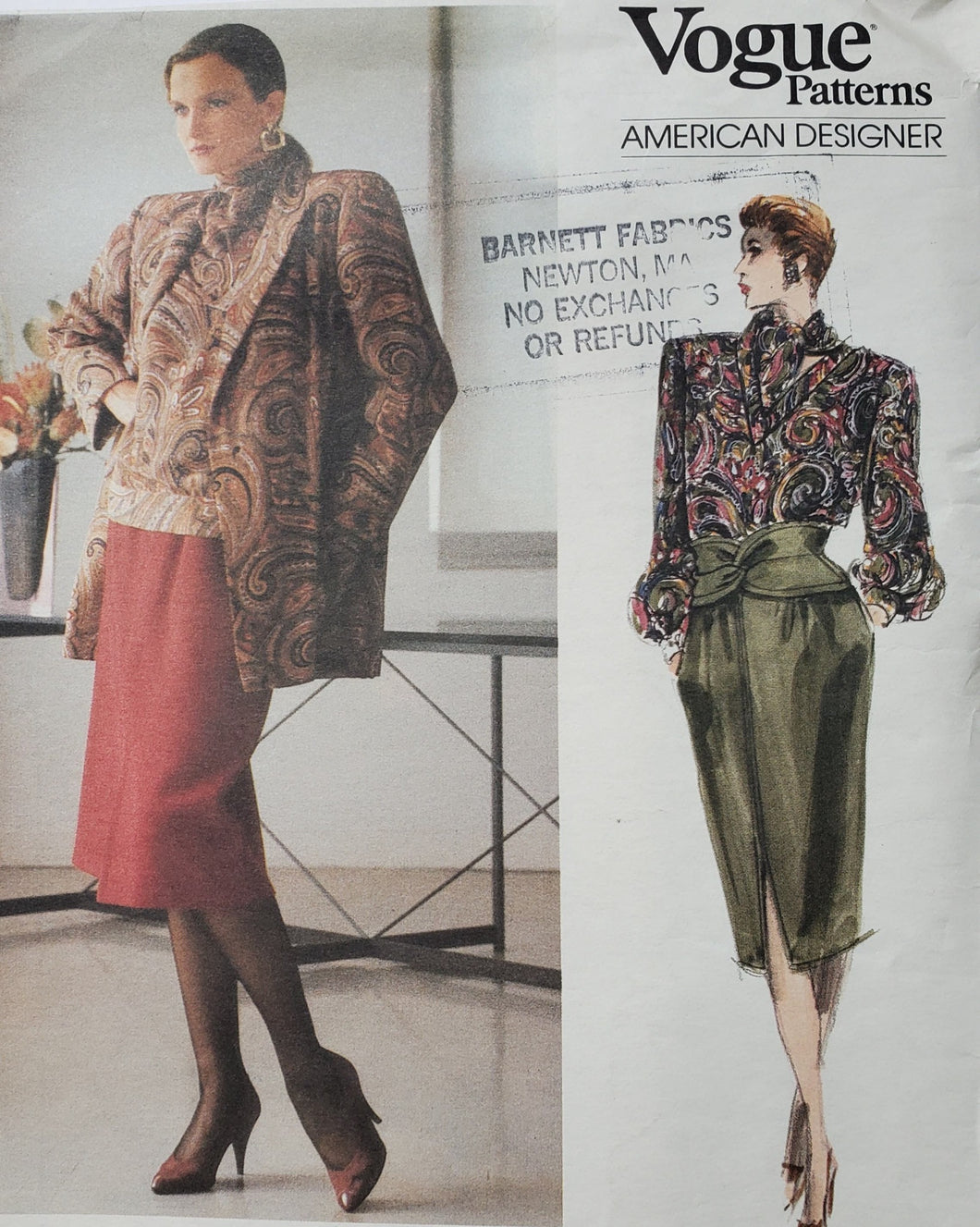 Vogue 1655 Bill Blass Skirt, Blouse and Jacket,Size 8