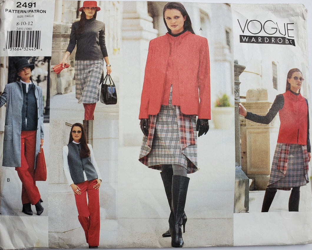 Vogue 2491, UNCUT, UNUSED, Skirt, Vest, Jacket, Coat, Pants