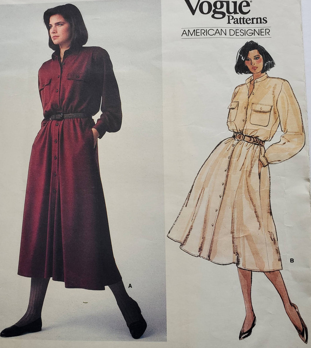 Vintage Vogue Pattern 1442, UNCUT, American Designer Calvin Klein, Misses Shirt Dress Size 8